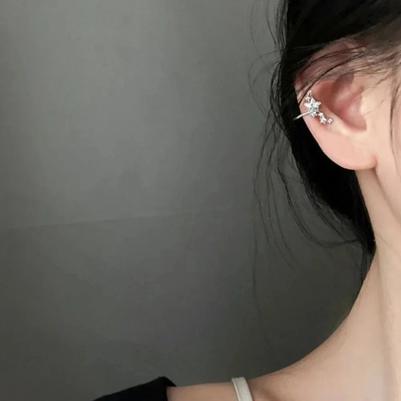 Sterling Silver Diamond Star Ear Cuffs No Pierce - Picture 3 of 7